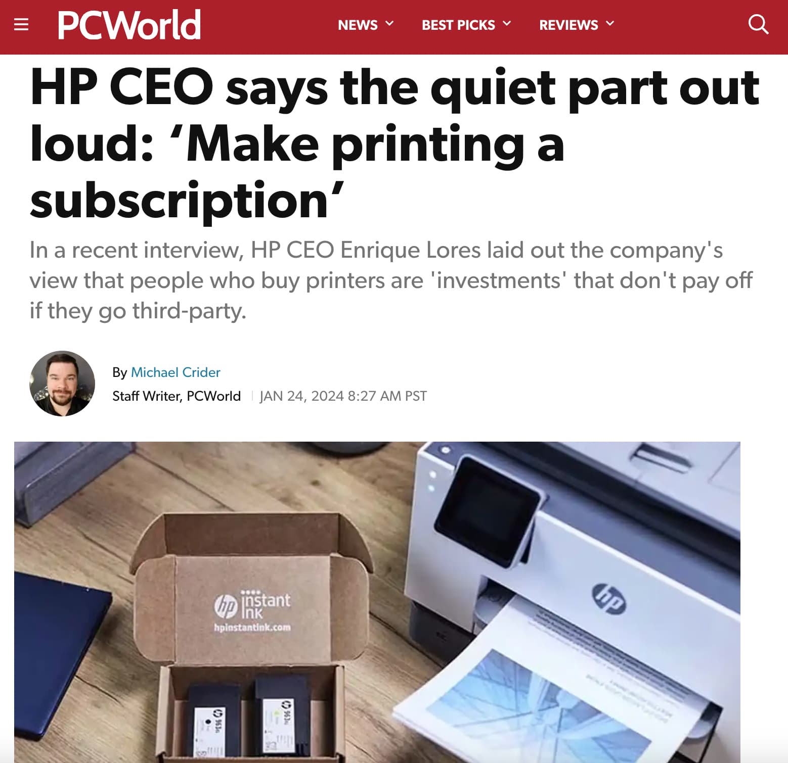 hp printer subscription - PCWorld News Best Picks Reviews V Hp Ceo says the quiet part out loud 'Make printing a subscription' In a recent interview, Hp Ceo Enrique Lores laid out the company's view that people who buy printers are 'investments' that don'